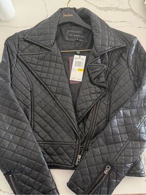 Members Only Black Quilted Faux-Leather Moto Jacket